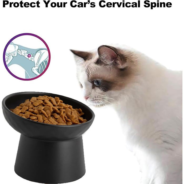 Керамічна годівниця для котів з підняттям, нахилена, для їжі та води, без стресу, запобігання зворотному потоку, придатна для миття в посудомийній машині та мікрохвильовій печі, без свинцю та кадмію