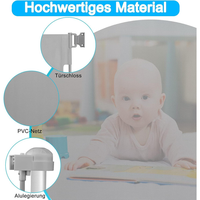 Захист для воріт NAIZY: ролетний захист для собак та дітей, 180 см, сірий