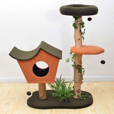 Котячий будиночок та кігтеточка Fudajo з декором у вигляді лап, 154 см: будиночок, стійка, іграшки для котів