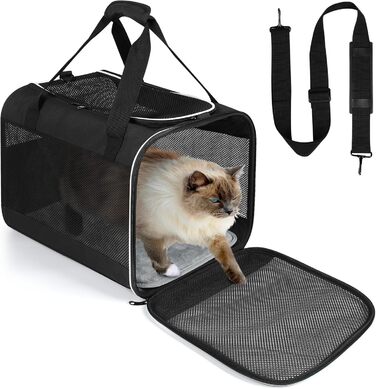 Транспортний бокс для котів Lannvan, до 6,5 кг, чорний (45x30x30 см)