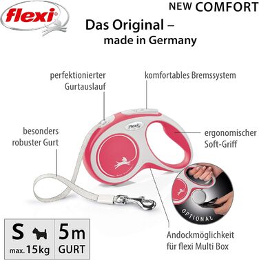 Повідок-рулетка Flexi New Comfort, стрічка, 5 м, до 15 кг, червоний, розмір S