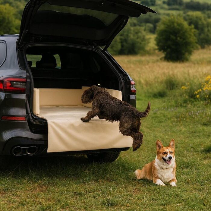 Килимок для собак у багажник Golden Dog, захист для автосидіння, автоковдра з кожзаму (110 x 90 см, кремовий)