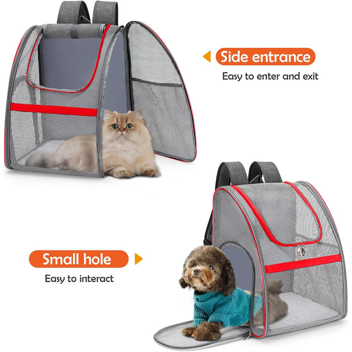 Рюкзак-переноска для котів і собак ALLSOPETS, червоний, з внутрішнім повідцем та килимком