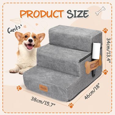 Сходинка для собак Nobleza, рампа для тварин, 3 сходинки, для собак та котів, під ліжко/софу