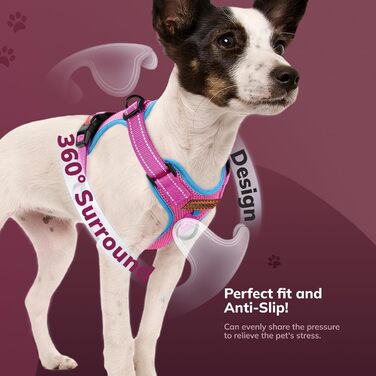 Нашийник для собак FAYOGOO без заплутування, з відбиваючими елементами, не тягне, м'який, з підкладкою, для малих, середніх та великих собак, прогулянки (Рожевий, XS)