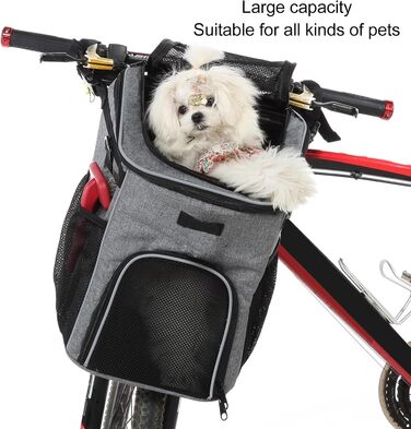 Корзина для собак на велосипед, рюкзак для домашніх тварин та автокрісло для цуценят. Підходить для піших прогулянок, велопоїздок, кемпінгу. М'яка, розширювана, складана, для ролерів, електровелосипедів, велотримачів. Також підходить для котів. Колір: сір