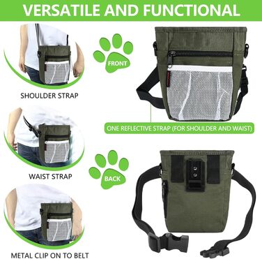 Сумка для ласощів для собак з магнітною застібкою, сумка для тренування тварин, велика сумка для ласощів та клікер для собак, сумка для тренування з інтегрованим зеленим кольором