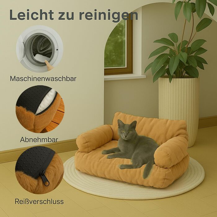 М'яке ліжко для котів та собак, пухнасте, миється, з антиковзною основою (Camel, XL)