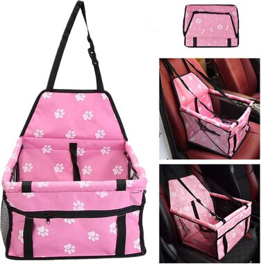 Автокрісло для собак, водовідштовхувальне, дихаюче, для малих та середніх порід, безпечне, миється, переноска для тварин (рожевий, кістка)