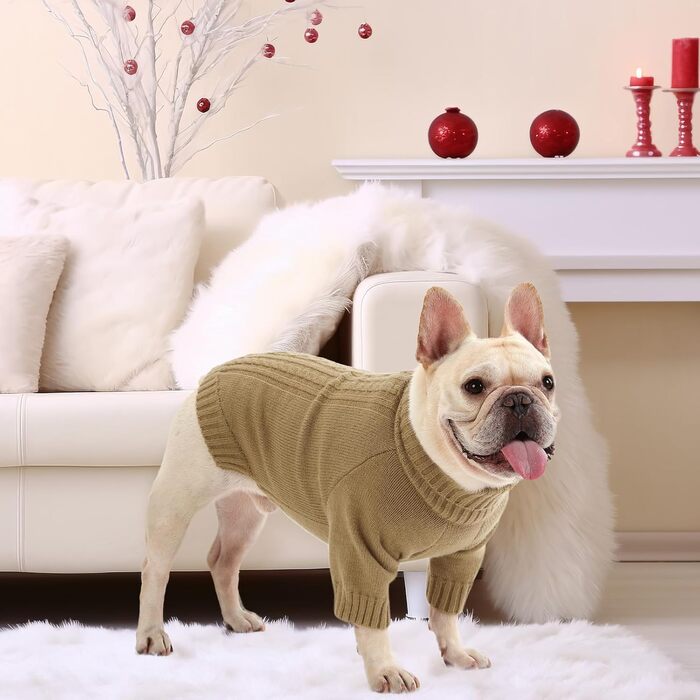 Теплий зимовий пуловер для собак (L, Коричневий) - пуловер для маленьких, середніх собак, цуценят та котів