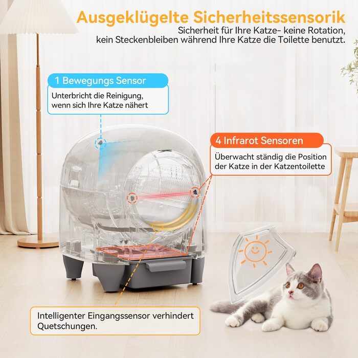 Devoko Самоочисний туалет для котів, 90л з низьким порогом, APP-керування, датчик безпеки та килимком