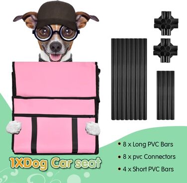 Автокрісло для собак: міцне, водовідштовхувальне, для малих та середніх порід, рожеве, з рамою