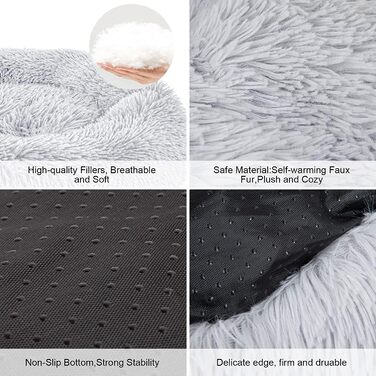 Кругле ліжко для котів та собак, 60 см, плюшеве, миється, сірий колір