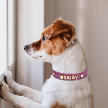 Персоналізоване шкіряне собаче ошийник з кристалами та іменем від PET ARTIST, блискучий ошийник зі стразами для собак, обхват шиї 33-43 см, фіолетовий