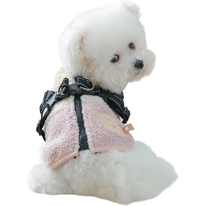 Зимовий теплий пуховик для собак | З флісовою підкладкою, з отвором для шлейки | Для маленьких та середніх собак, підходить для прогулянок, спорту та активного відпочинку на вулиці, рожевий та білий