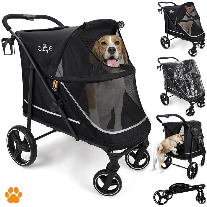 Buggy для собак MY DUQUE CHAMP XL – великий, для великих собак, чорний, з дощем, місцем для напоїв та вантажним відсіком (50кг)