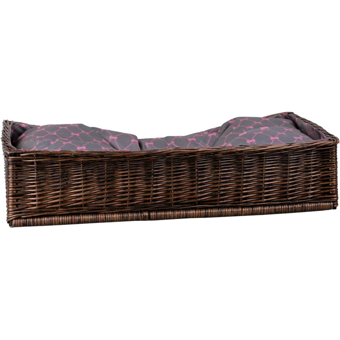 Корзина для собак та котів з плетеної лози, лежанка, 80x50 см, коричнево-сіра