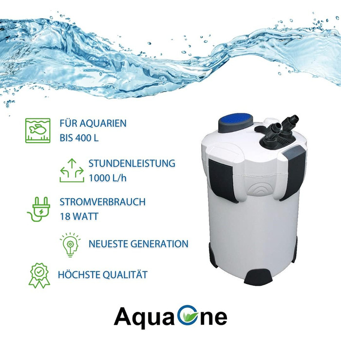 Зовнішній акваріумний фільтр AquaOne HW-302, 1000 л/год, для акваріумів до 400 л, з фільтруючими матеріалами, для прісної та морської води