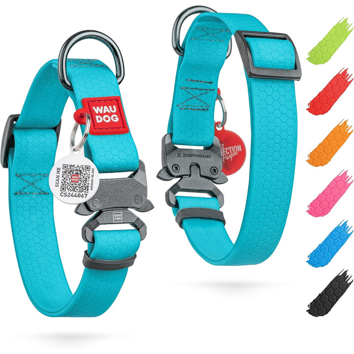 Водонепроникний нашийник для собак WAUDOG: великі, середні та малі породи, регульований, металевий замок, 31-49 см, ширина 25 мм, світловідбиваючий