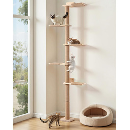 Кігтеточка PawGiant з 5 ярусів, кріпиться до стіни, 213 см, з сизалю, платформами, для котів середніх розмірів