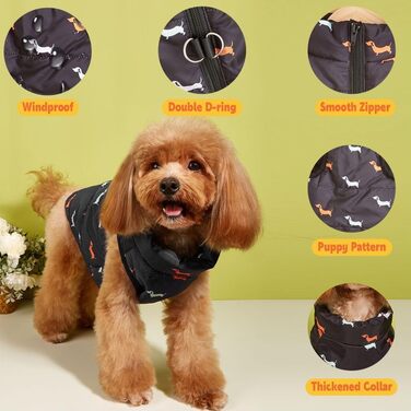 Тепла куртка для собак на зиму від Asmea: чорна, для чихуахуа, такси, S, M. Водонепроникна, з отвором для повідка.