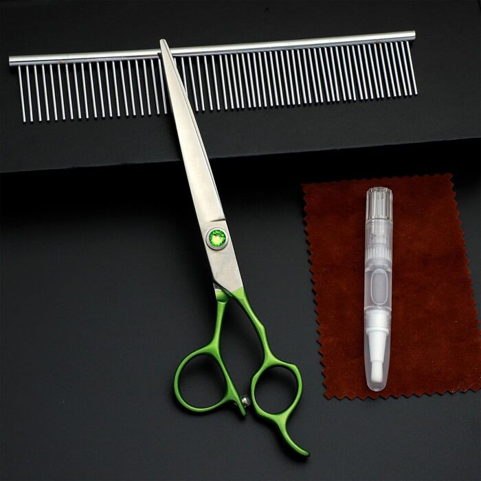 Ножиці для грумінгу собак, 7.0' - професійні ножиці для собак та котів з японської нержавіючої сталі, зелені (прямий зріз)