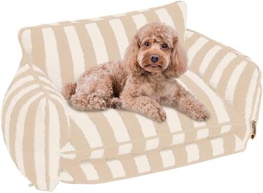 Крісло-лежанка для собак, лежанка для тварин, миється, м'яке ліжко для собак, крісло-диван для собак (M-65x40x30cm, бежево-смугасте)