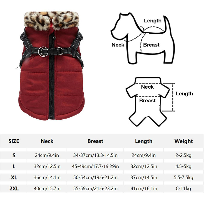 Теплий зимовий одяг для собак: відбиваючий зимовий одяг для цуценят, жилет для собак з вбудованим шлейкою, для маленьких, середніх та великих собак, бургундський колір S