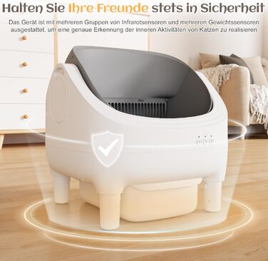 Автоматичний лоток для котів JUMMICO з самоочищенням, з керуванням через додаток, 12л, XXL, відкритий дизайн, безпека для котів 1,5-15кг