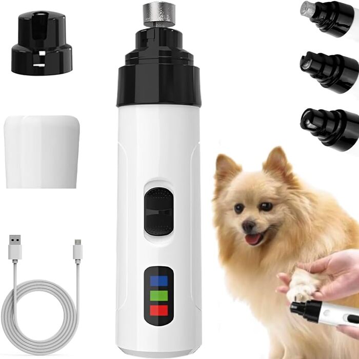 Електричний точило для собачих кігтів Silent Diamond Bit - безпечна електрична пилка для собак з 3 насадками, USB, 2 швидкості