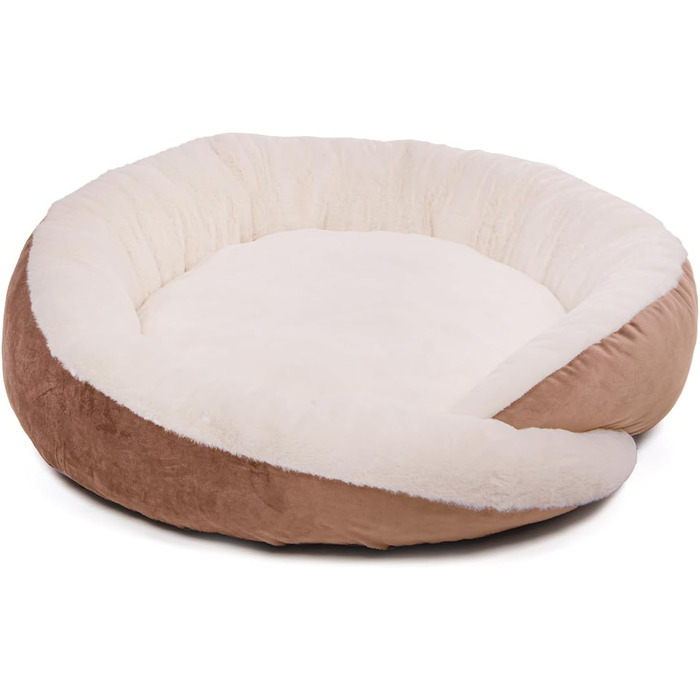 Кругле ліжко для собак Wallace & Jones Grace - зручне лежання для середніх собак | М'яке ліжко з бортиками, неслизьке | Колір коричнево-бежевий | Розмір M | 60 x 60 x 18 см