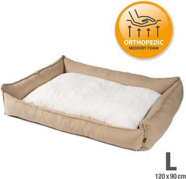 Преміум лежанка для собак JAMAXX з ортопедичним пінополіуретаном Memory Visco, знімний та пральний чохол, з двостороннім подушкою, корзина для собак S-XL (120x90 (L), кавово-бежевий)