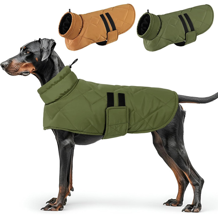 Зимовий одяг для собак великих порід: тепла куртка для такси, бульдога - вітронепроникна для дому та вулиці, кемпінгу, походів, 3XL, зелена