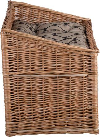 Двоярусна котяча хатинка з плетіння з лози, котячий кошик, хатинка для котів з подушкою та вікном (бежевий, натуральний)