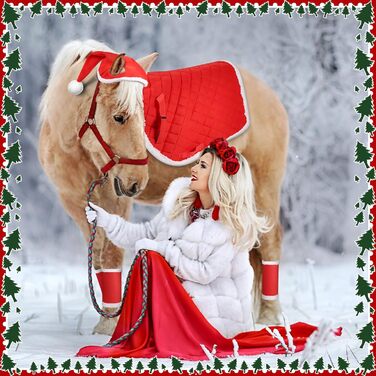 6 шт. новорічні підкови для коней, гільзи для ніг з штучним хутром, шапка Санти для коней, костюм для коня, новорічний декор для коней, аксесуари для костюмів