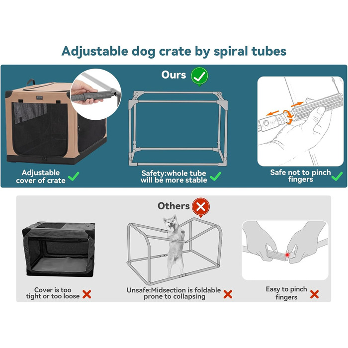 Транспортна переноска для собак Petsfit XL, складана, для дому, велика, середнього та малого розміру, з регульованим чохлом, легка у зберіганні, бежева