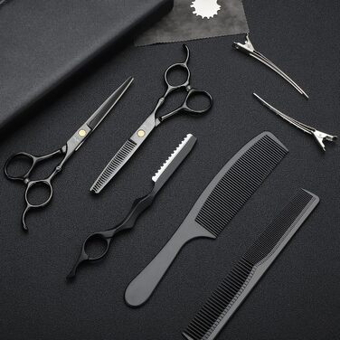 Набір професійних перукарських ножиць PURPLEBIRD: 10 шт. (чорний). Ножиці для стрижки та фінальної обробки волосся з нержавіючої сталі. Ідеально для перукарів, барберів та початківців.