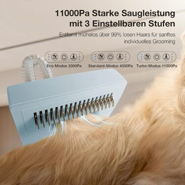 Набір для догляду за тваринами 7-в-1: Шерстьомашина, пилосос для шерсті та фен для собак та котів. Потужність 11000Pa, об'єм контейнера 2.5L, 3 режими потужності та температури. Тиха робота. Колір: блакитний.