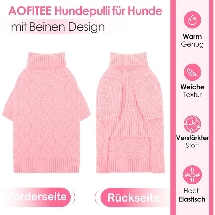 Пуловер для собак AOFITEE, теплий зимовий пуловер з коміром-гетром, для маленьких собак, чихуахуа, французького бульдога (XL, Рожевий)