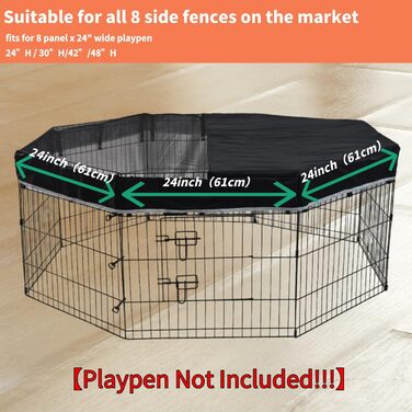 Захист для собачого вольєра Zuisfau, сітчаста верхня частина, сумісний з 61 см, 8 панелей, металевий вольєр, чорний, з гачками. (Тільки захист, вольєр не входить до комплекту)