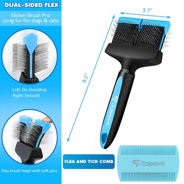iToleeve Dual Flex професійна щітка для довгошерстих собак і котів, для видалення підшерстя, ковтунів і вузлів