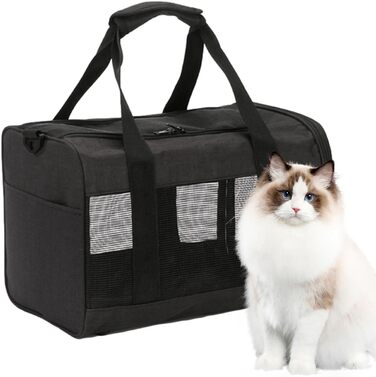 Транспортна переноска для котів та маленьких собак Weiche – складана переноска з двома входами, чорна