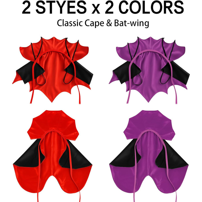 Костюм на Хелловін для собак та котів: вампірський набір, чорний/червоний, чорний/фіолетовий. Розміри S, червоний