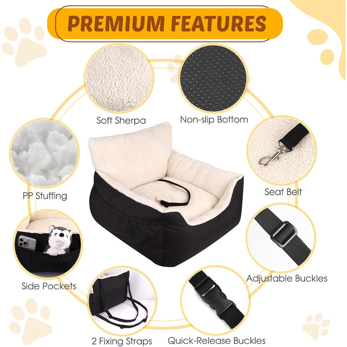 Автомобільний аксесуар для собак Aevcvok: зручний крісло-підставка для маленьких собак, чорного кольору, з безпечною лінією