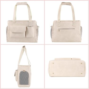 Сучасна переноска для тварин з екошкіри, біла, з кишенями, для котів та собак, схвалена авіаперевізниками