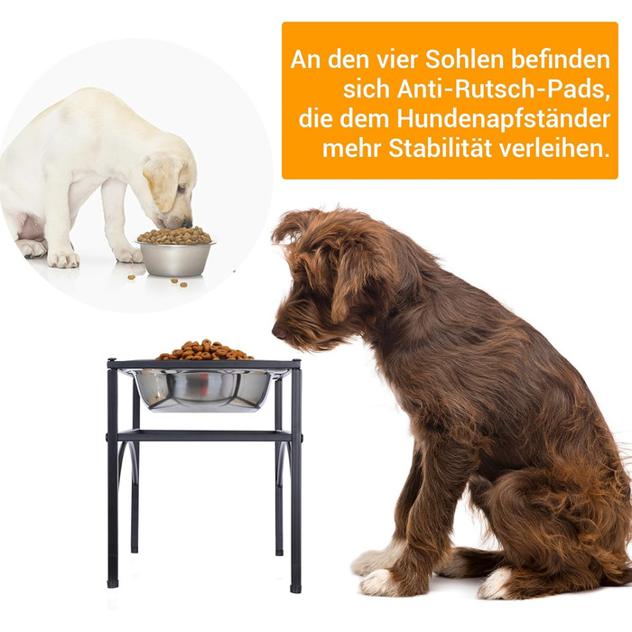 Підставка для мисок для собак TEKEPL - 2 миски з нержавіючої сталі, стійка, антиковзаюча, для води та корму (M)
