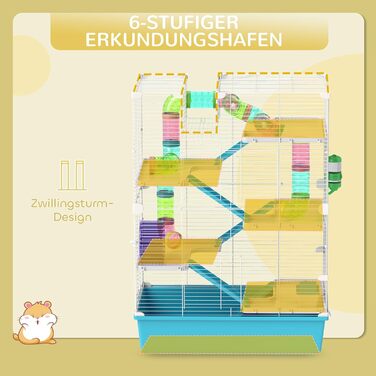 Клітка для хом'яків PawHut 6 поверхів, 58 x 36 x 81 см, блакитна