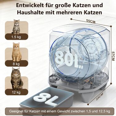 Автоматичний лоток для котів Katzenklo Selbstreinigend, 65л, XXL, з керуванням через додаток, для 2+ котів