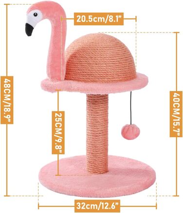 Креативний когтеточка PAWZ Road Flamingo, стильний котячий комплекс, висота 48 см, рожевий