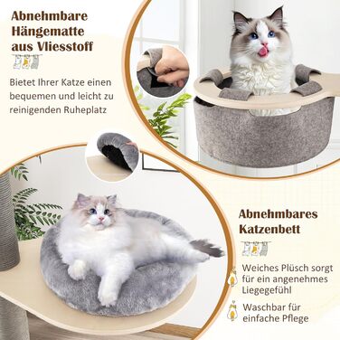 Двоповерховий котячий будиночок COSTWAY з драбиною, 236-271 см, 5-ярусний, з гамаком та платформами, котячий будиночок з плюшем, сірий, з дерева